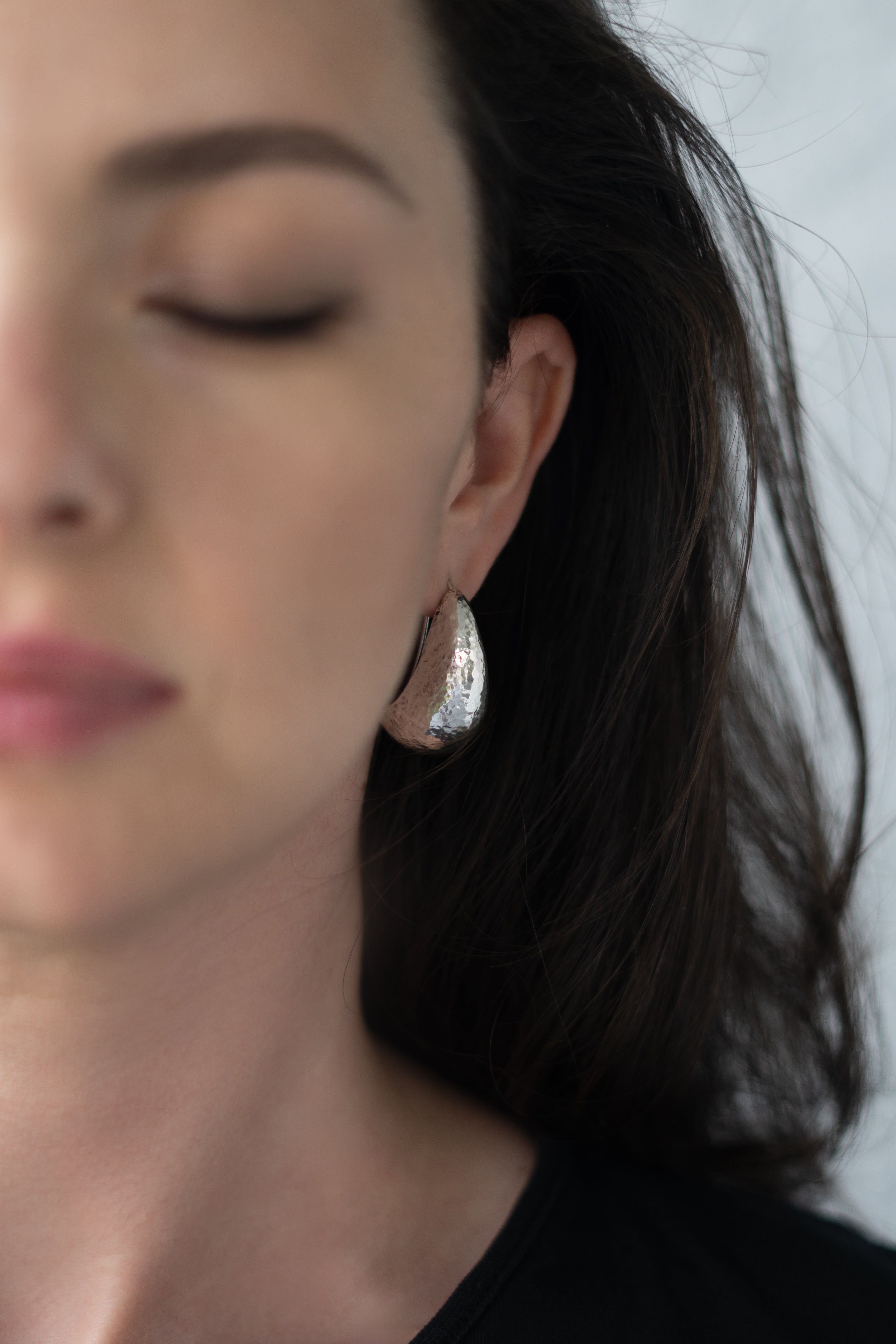 Lunar raindrop sterling silver earrings. moon shaped earrings