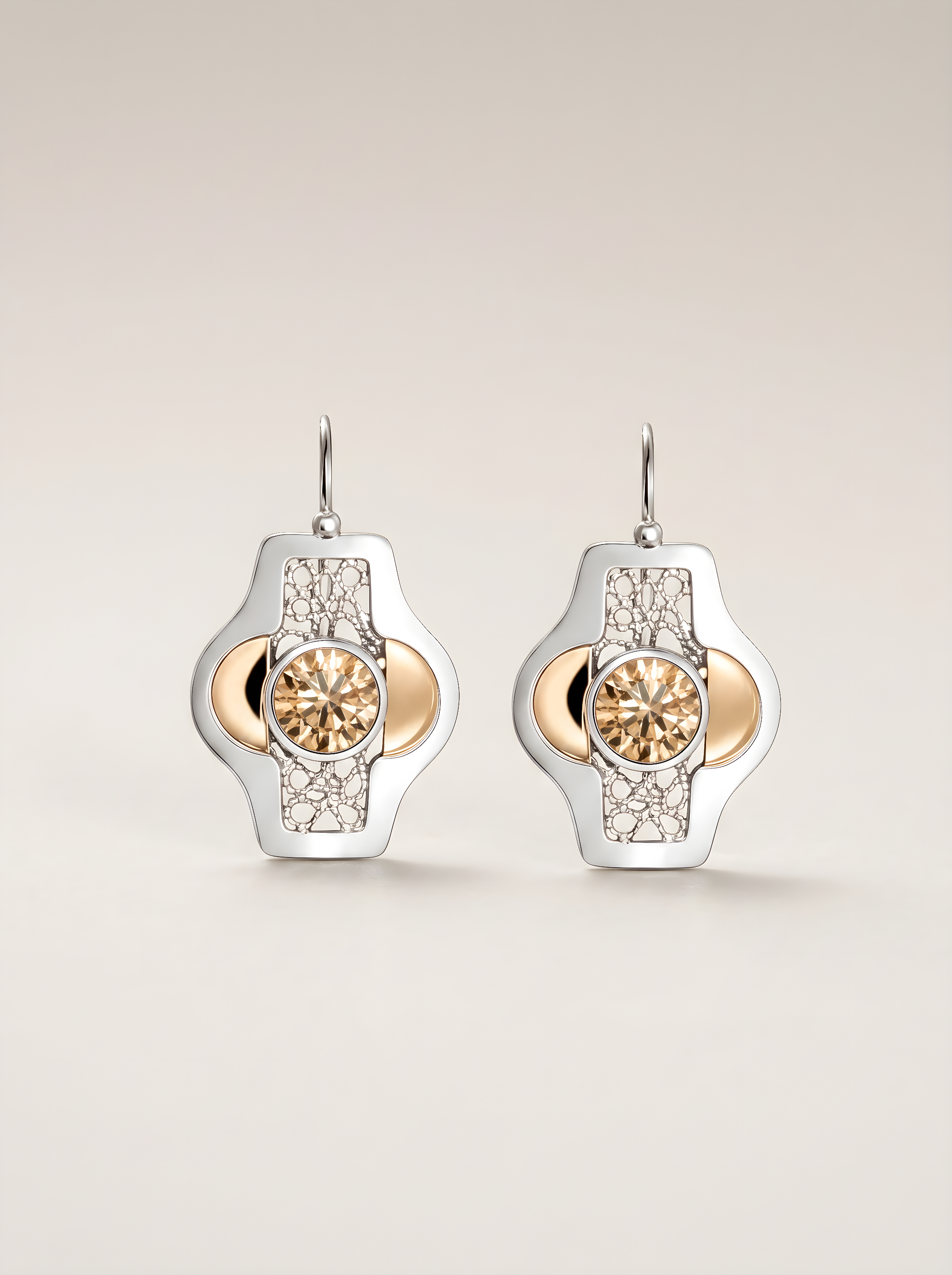 Yellow Byzantine Earrings Silver and Gold