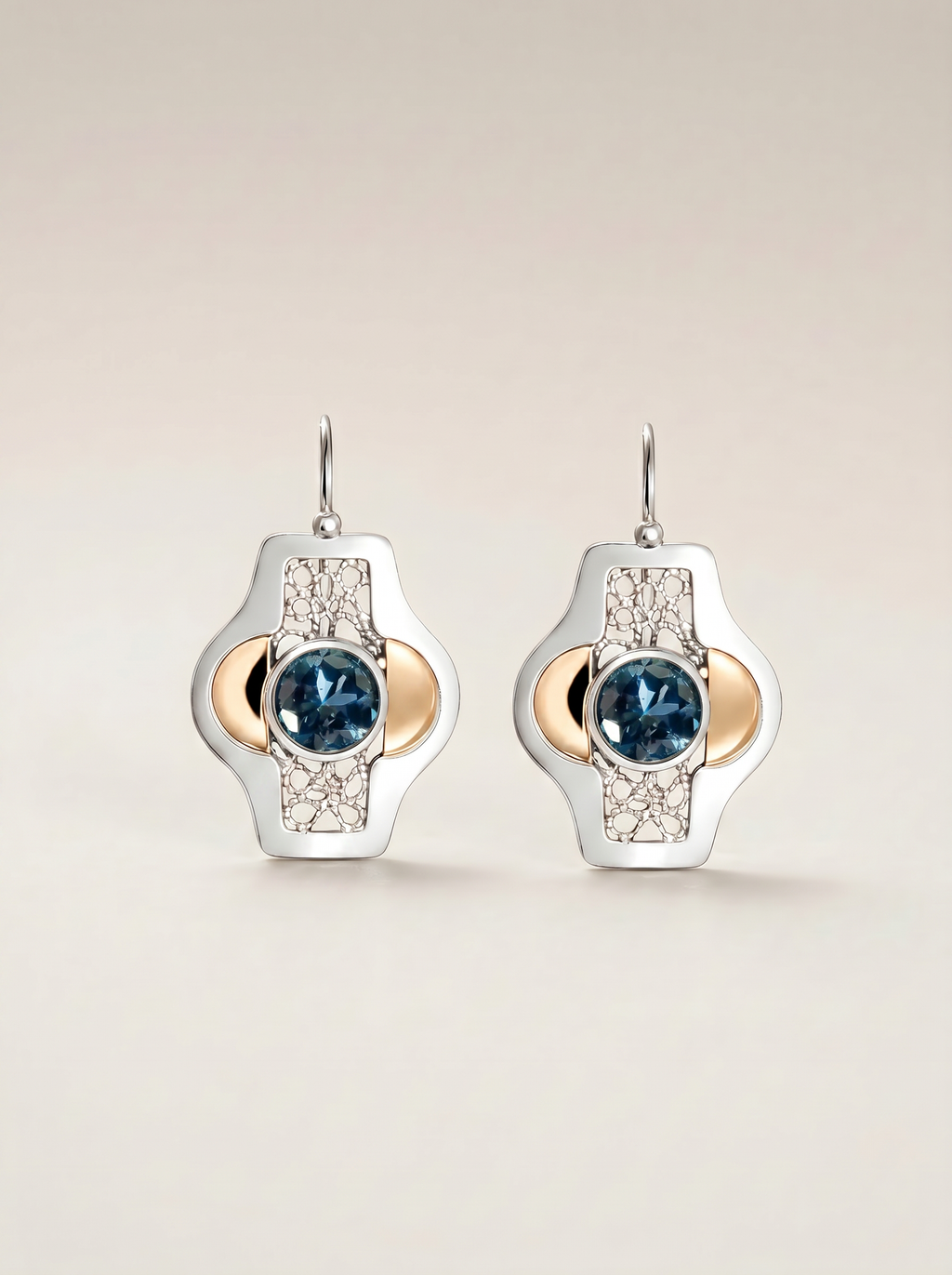 Blue Byzantine Earrings Silver and Gold