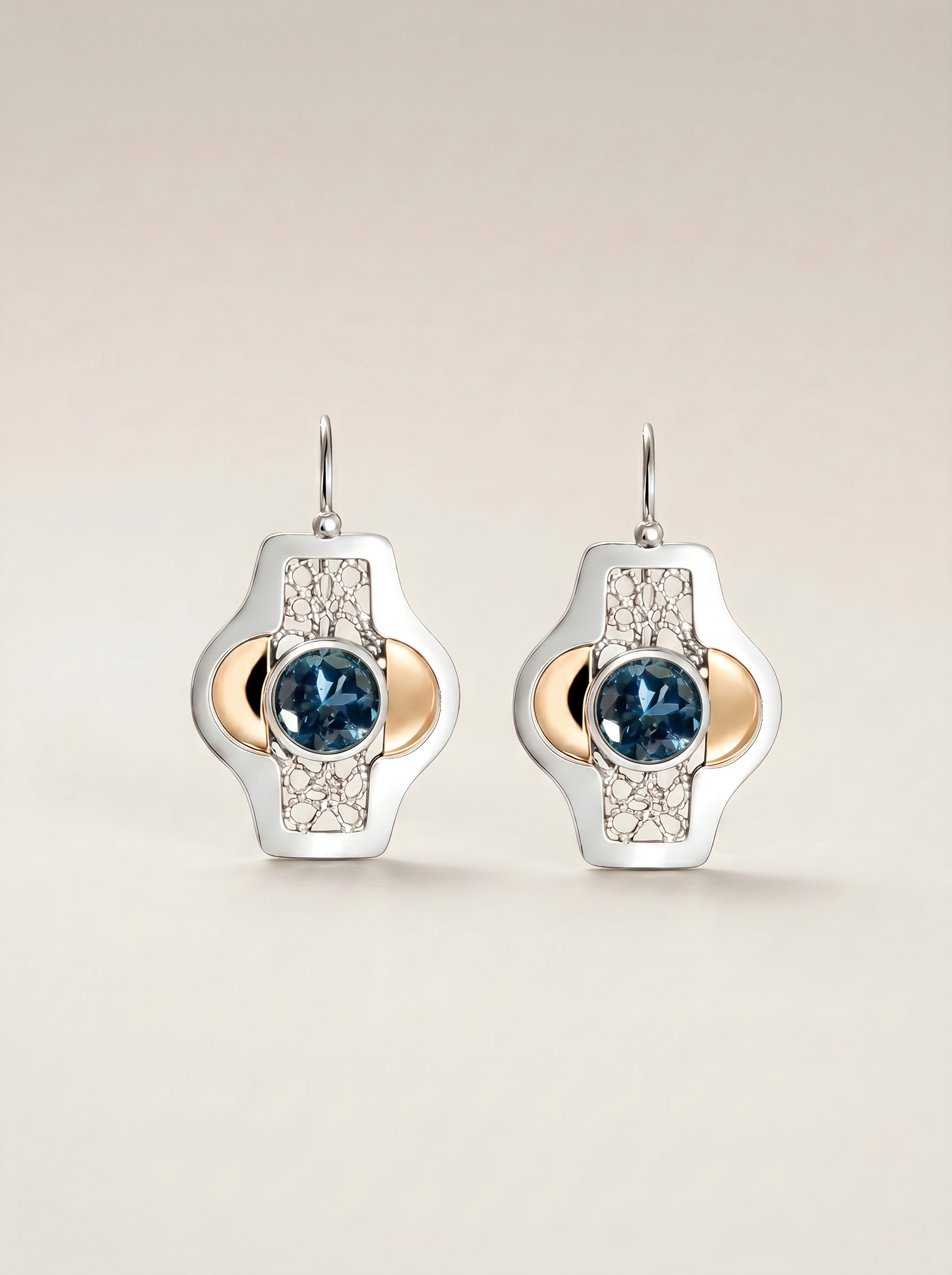 Blue Byzantine Earrings Silver and Gold