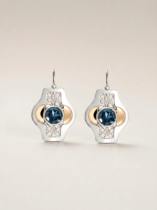 Blue Byzantine Earrings Silver and Gold