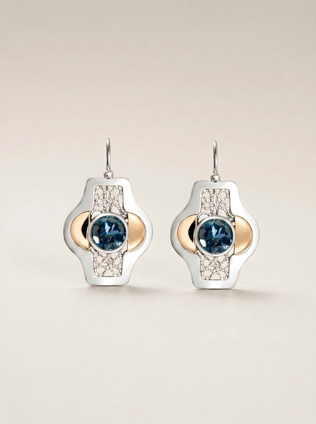 Blue Byzantine Earrings Silver and Gold