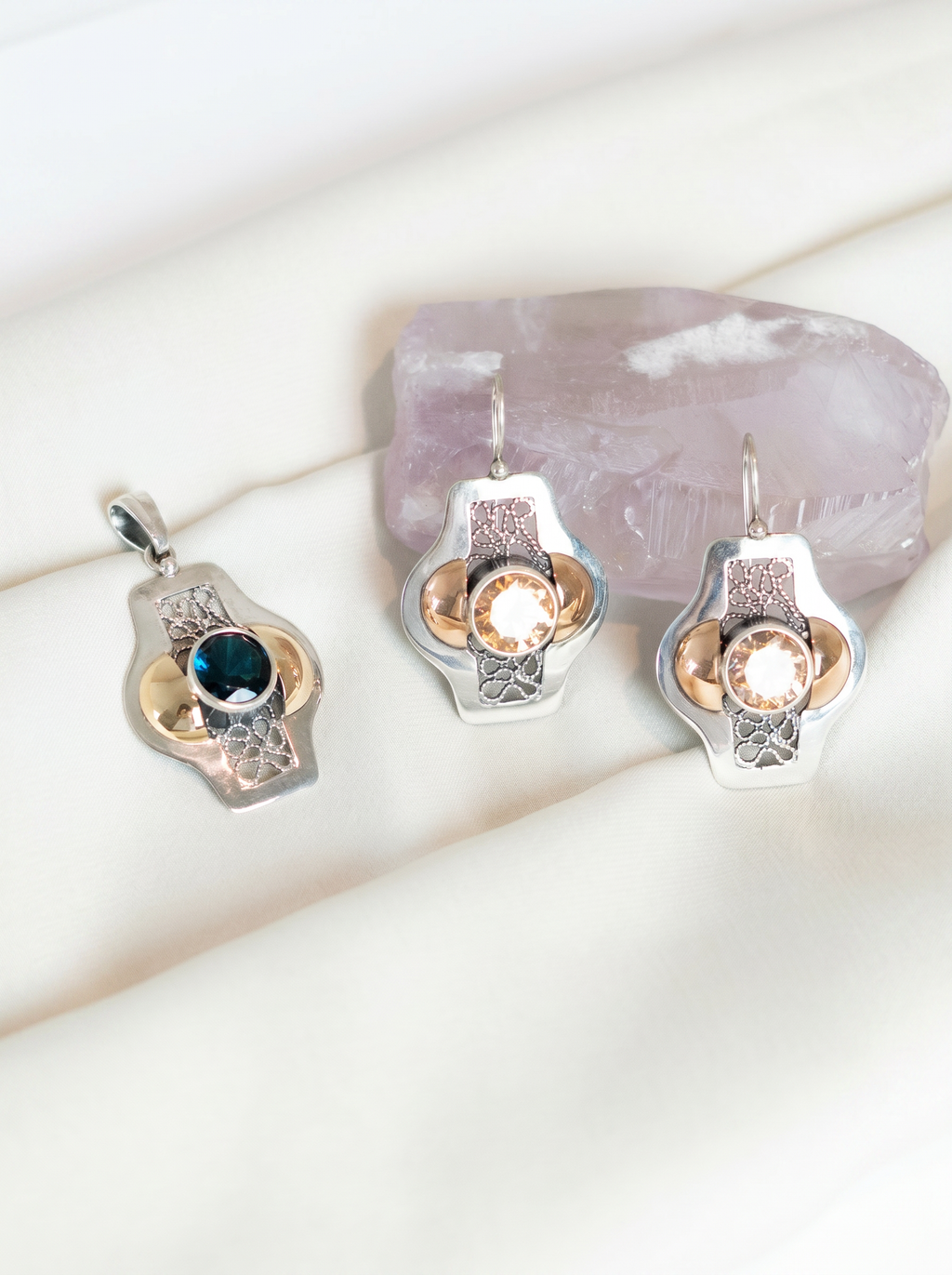 Blue Byzantine Earrings Silver and Gold