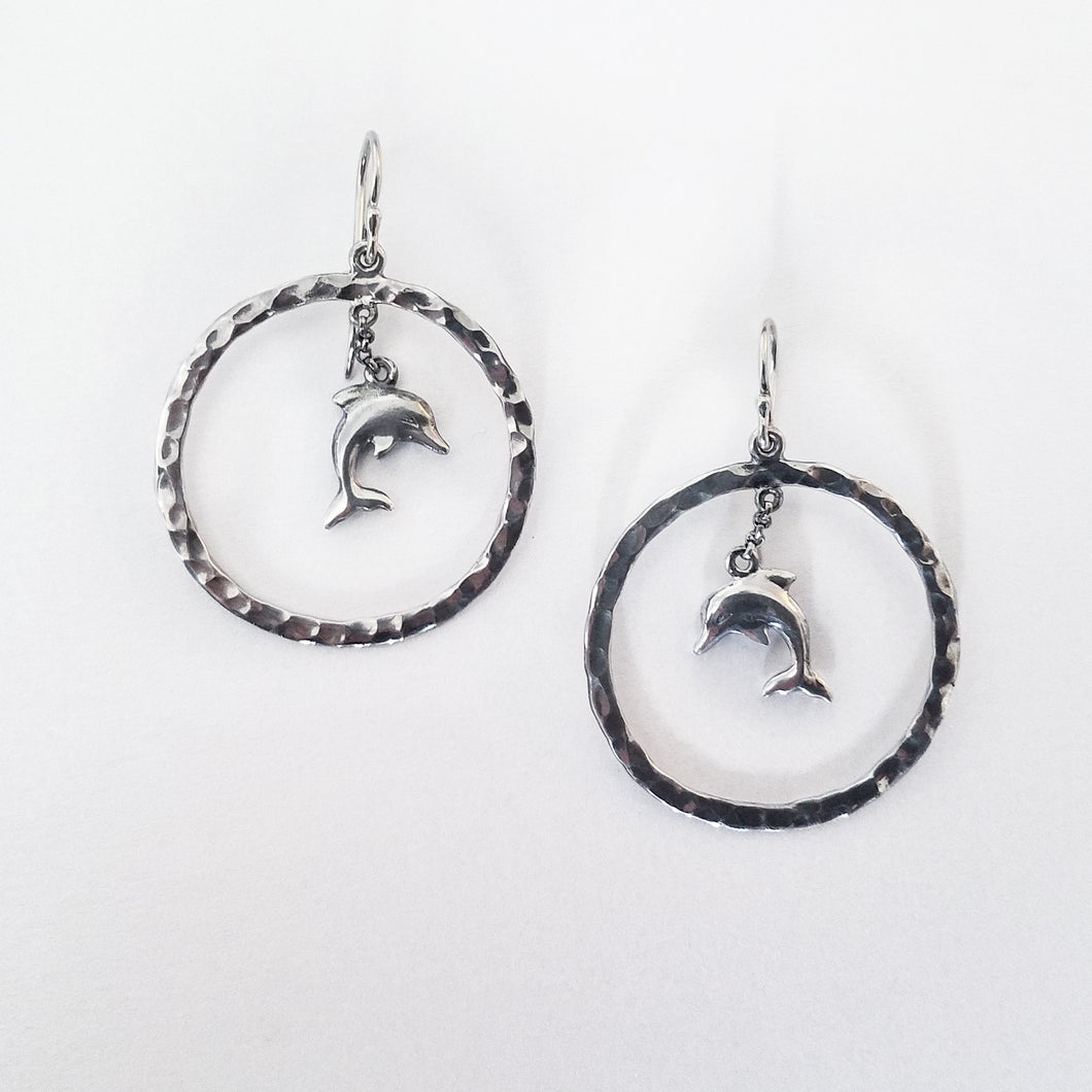 Dolphin Earrings - Sterling Silver Double Dolphin Hoop Earrings UK
