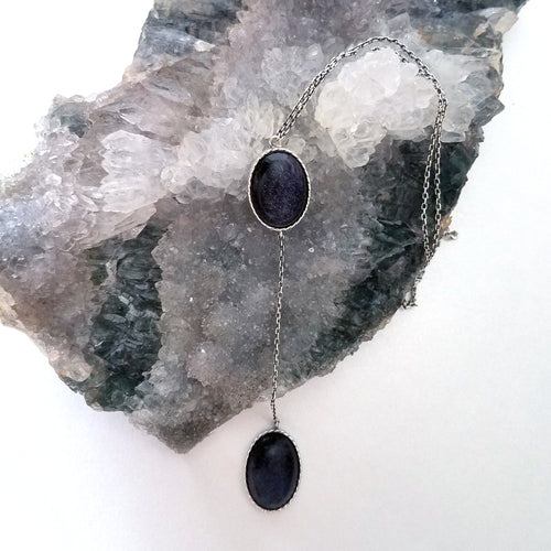 Gold Stone Cabochon Double Stone Necklace