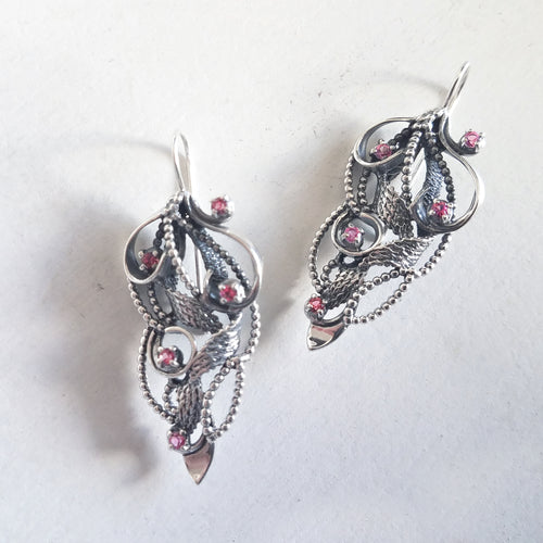 Pink Tourmaline Vine Earrings