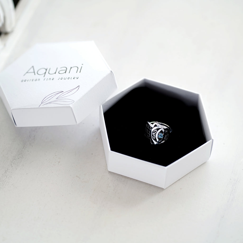 Blue Topaz Hamsa Ring