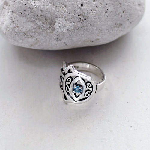 Blue Topaz Hamsa Ring