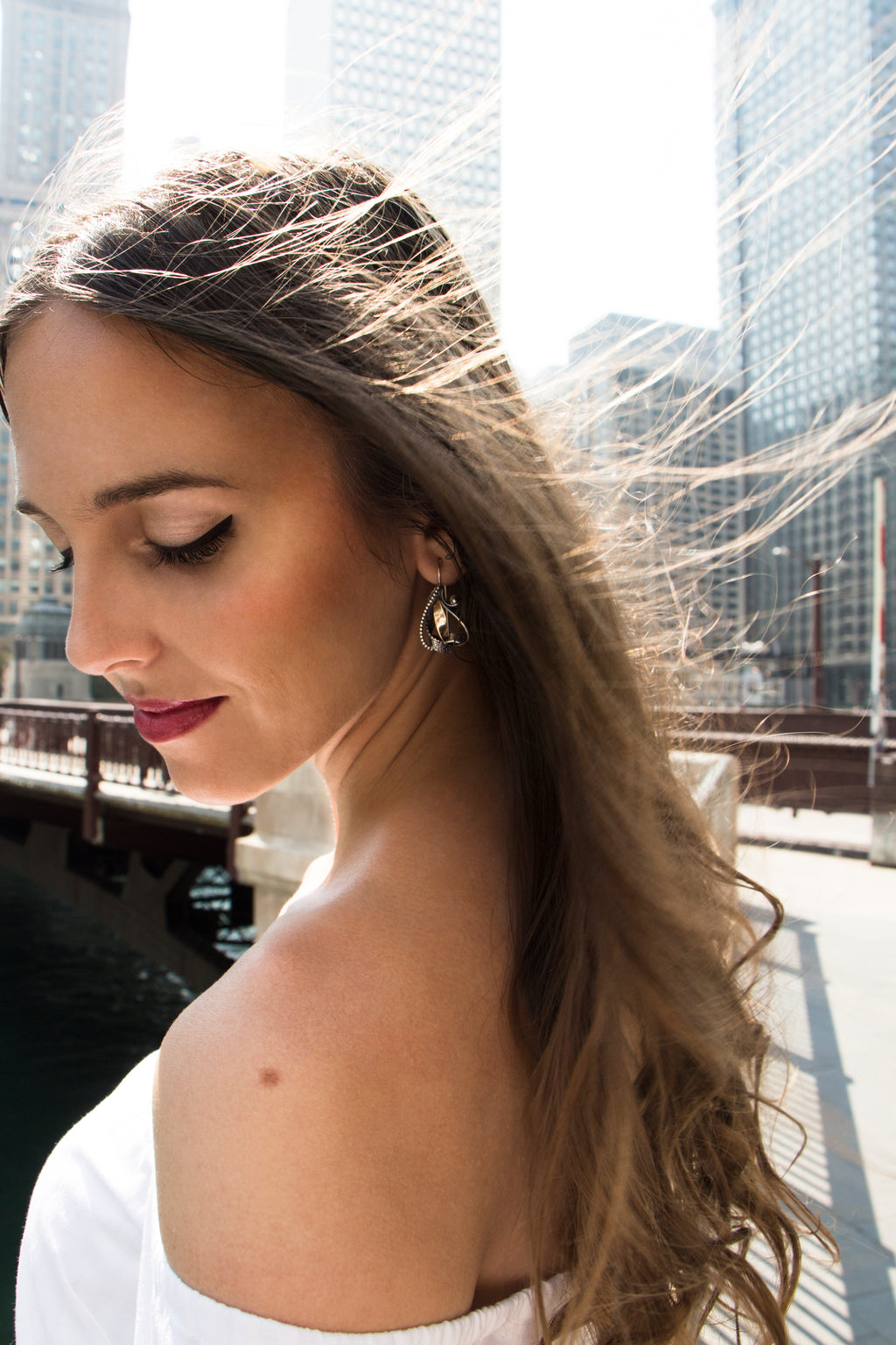 Abstract Pear Silver and Gold Earrings