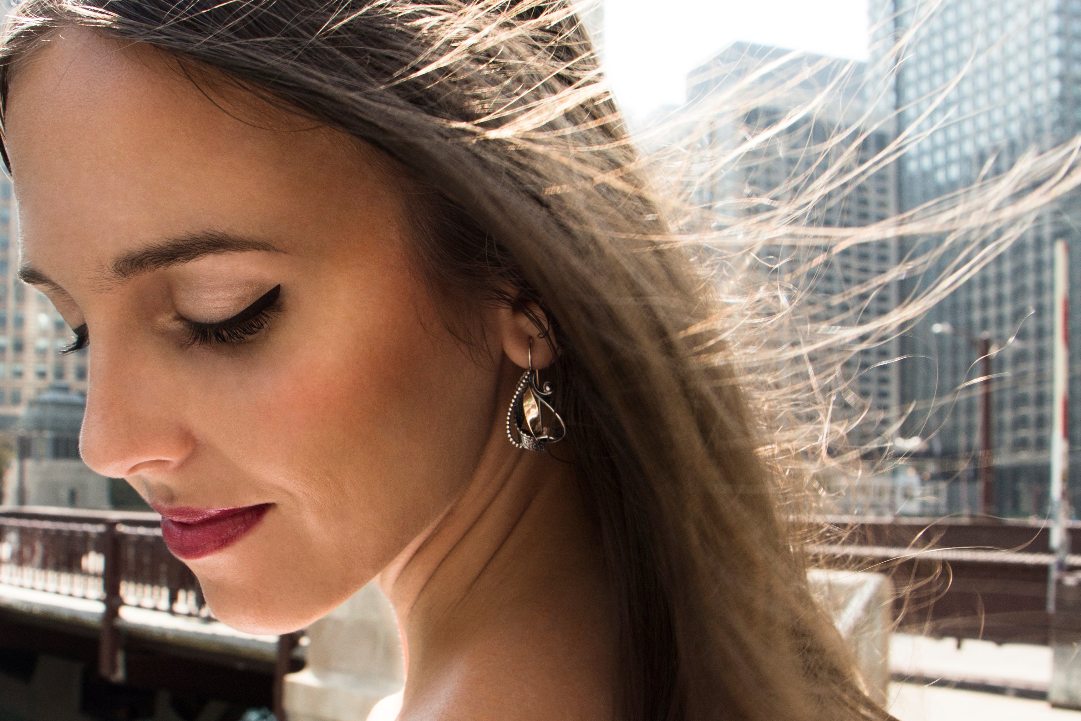 Abstract Pear Silver and Gold Earrings