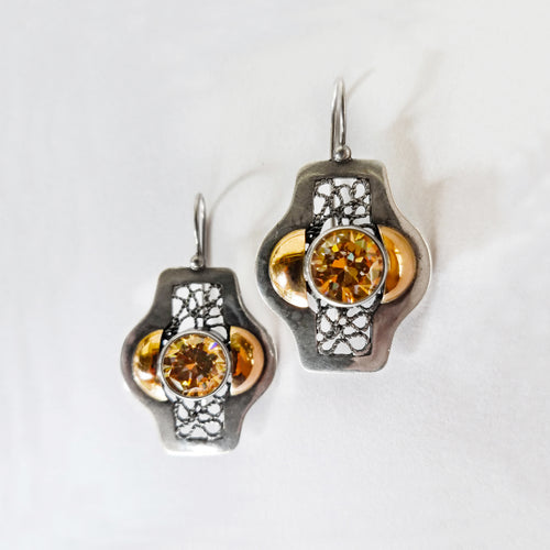 Yellow Byzantine Earrings Silver and Gold