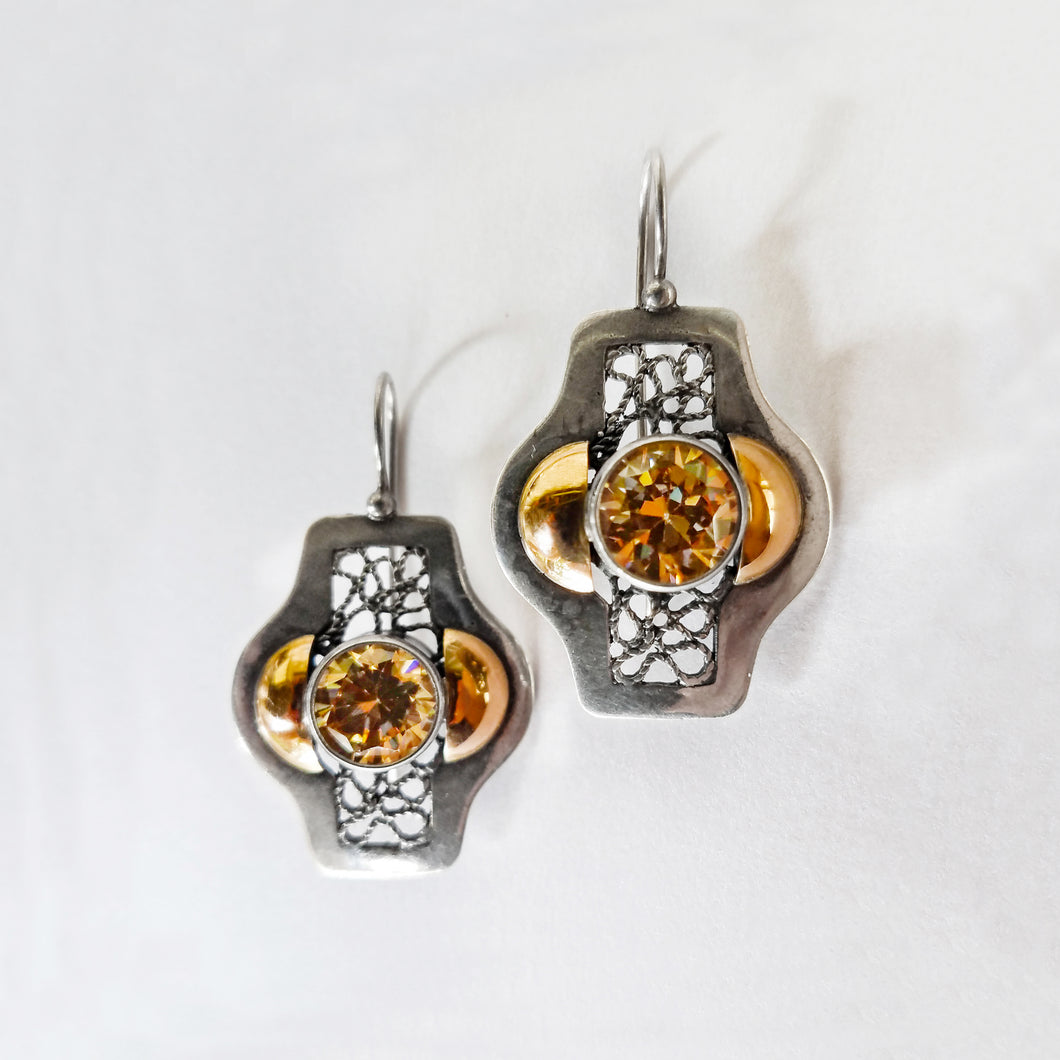 Yellow Byzantine Earrings Silver and Gold
