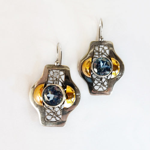 Blue Byzantine Earrings Silver and Gold